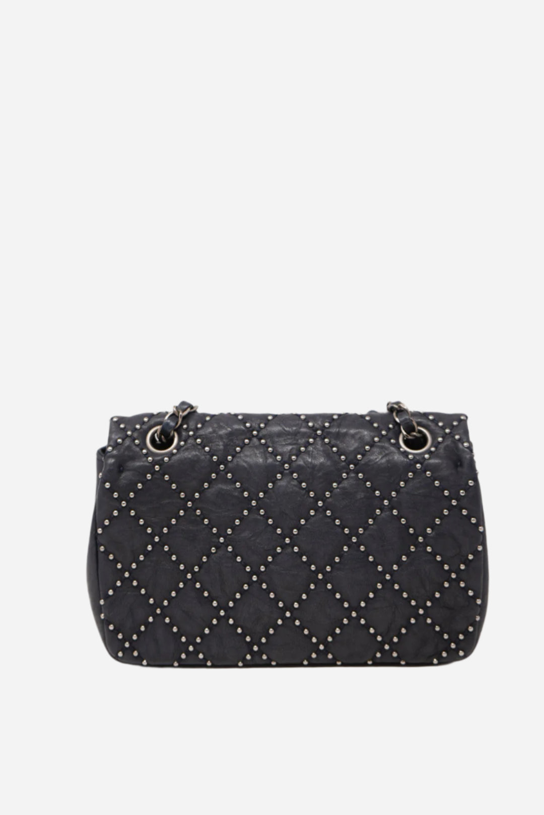 Pre-Owned Chanel Studded Flap Bag Calfskin Dark Blue 2014