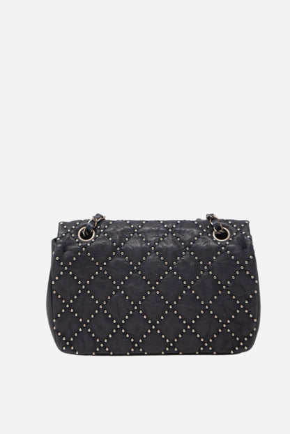 Pre-Owned Chanel Studded Flap Bag Calfskin Dark Blue 2014