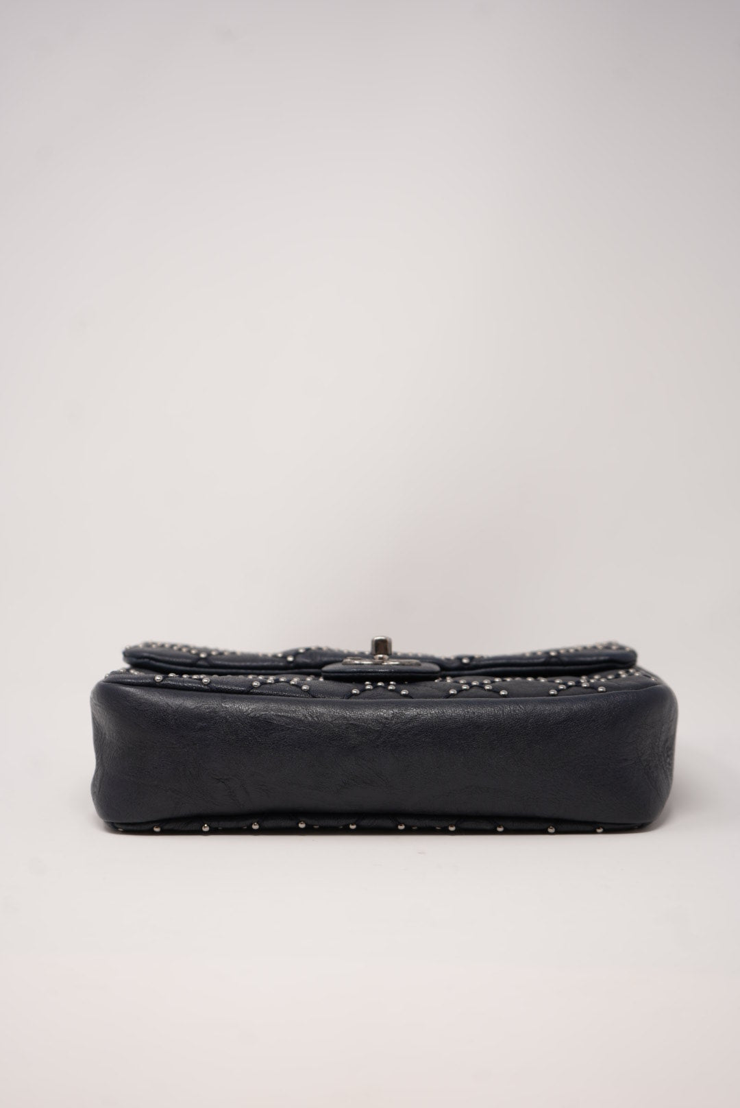 Pre-Owned Chanel Studded Flap Bag Calfskin Dark Blue 2014