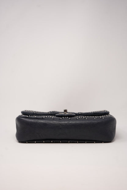 Pre-Owned Chanel Studded Flap Bag Calfskin Dark Blue 2014