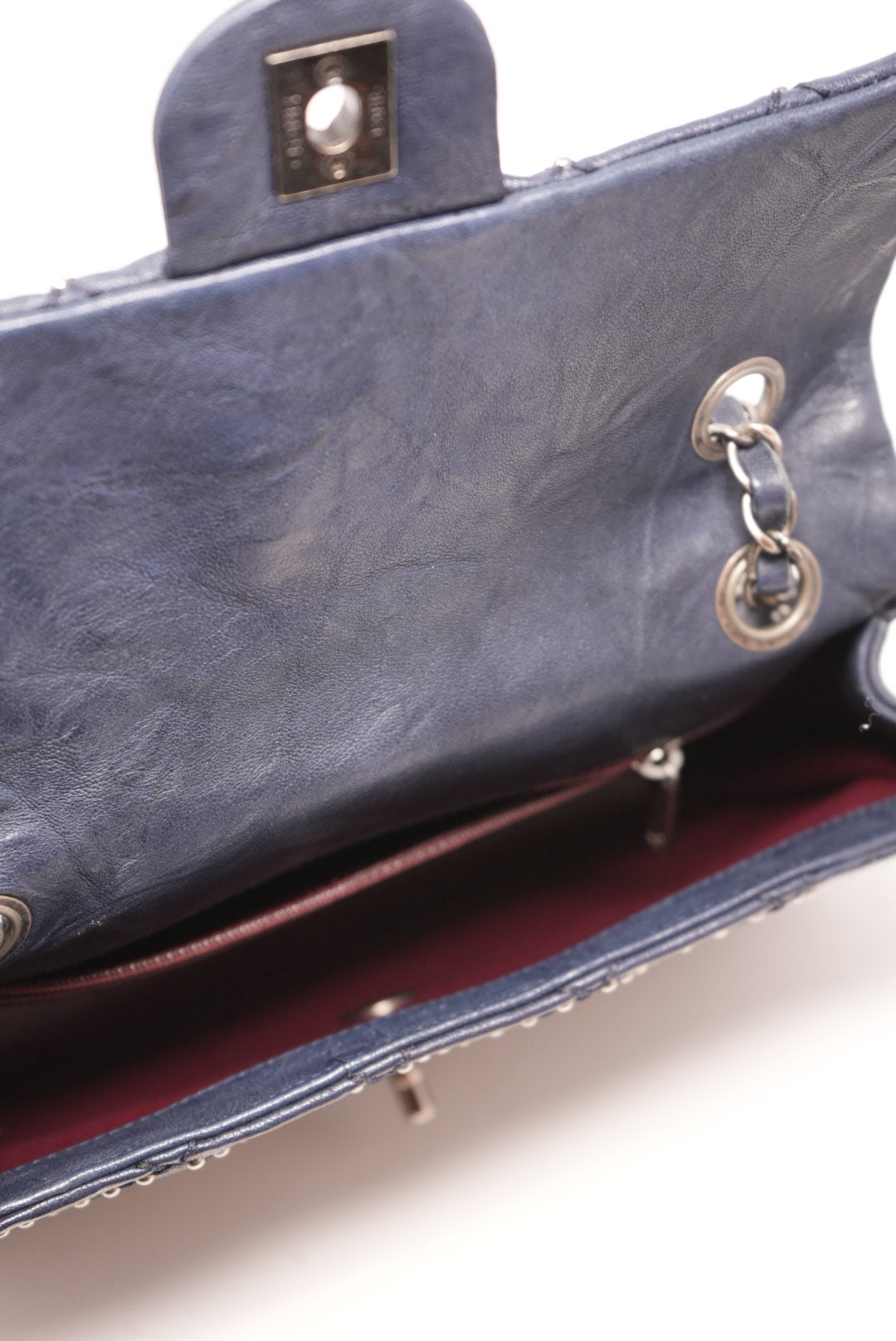 Pre-Owned Chanel Studded Flap Bag Calfskin Dark Blue 2014