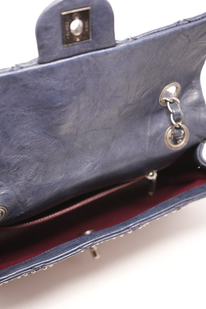 Pre-Owned Chanel Studded Flap Bag Calfskin Dark Blue 2014
