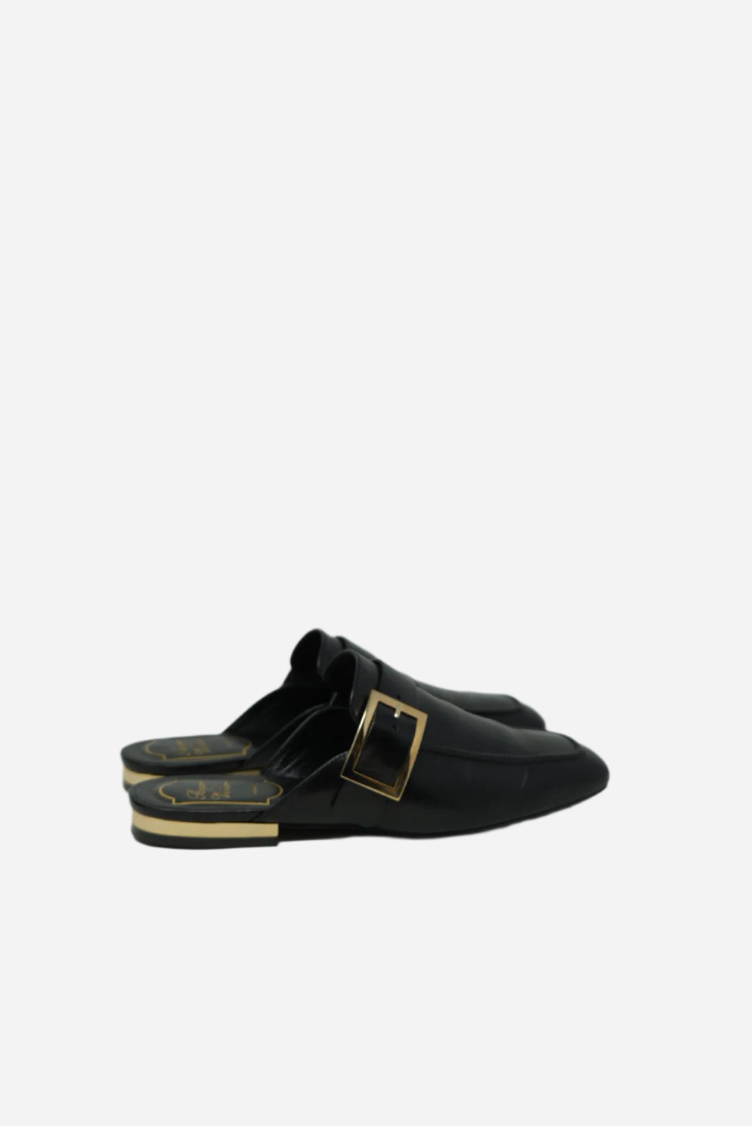 Roger Vivier Black Metal Buckle Slipper
