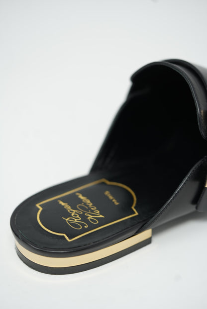Roger Vivier Black Metal Buckle Slipper