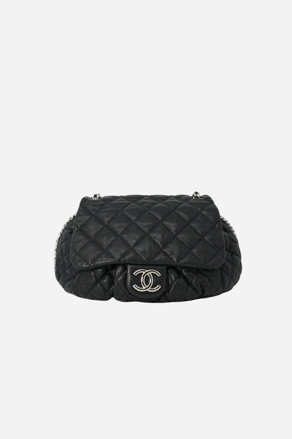 Pre-Owned Chanel Washed Lambskin Quilted Large Chain Around Bag Black