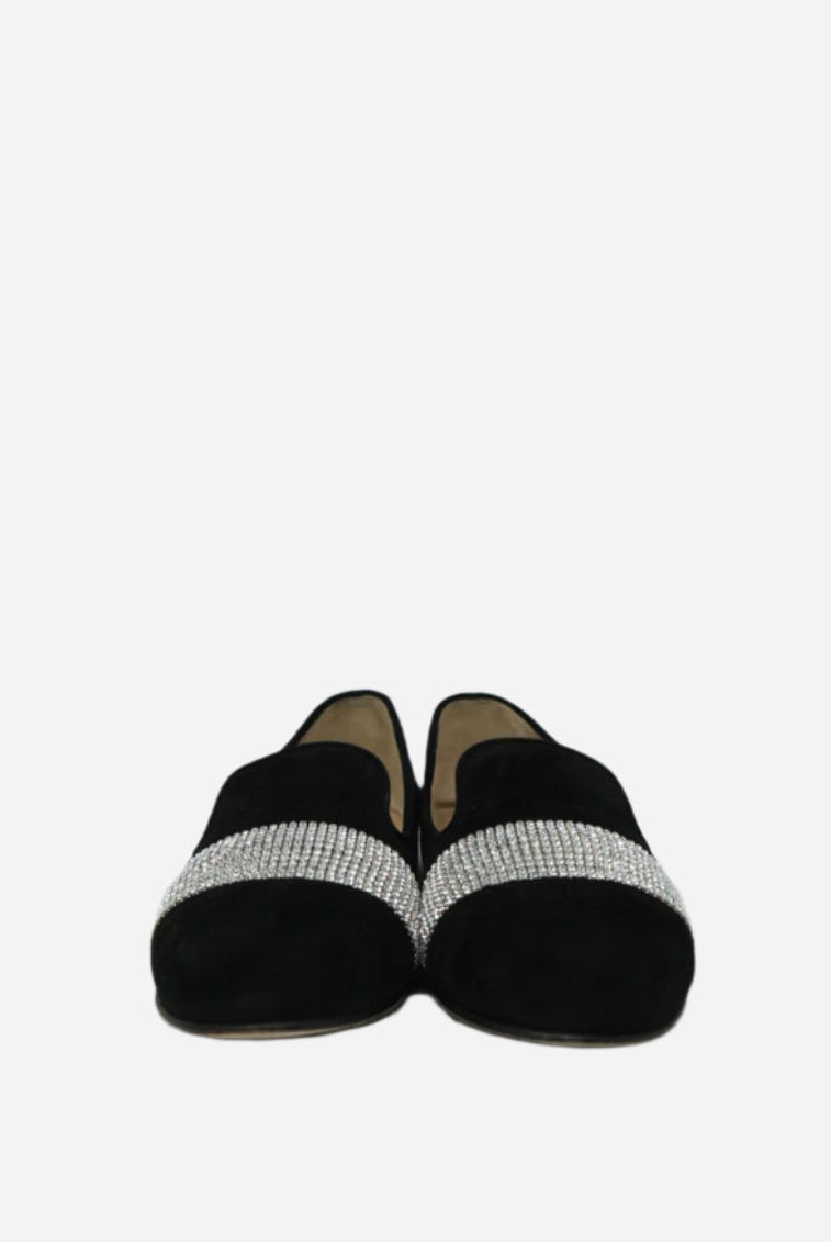 Giuseppe Zanotti Black Velvet Crystal Loafer Size 35