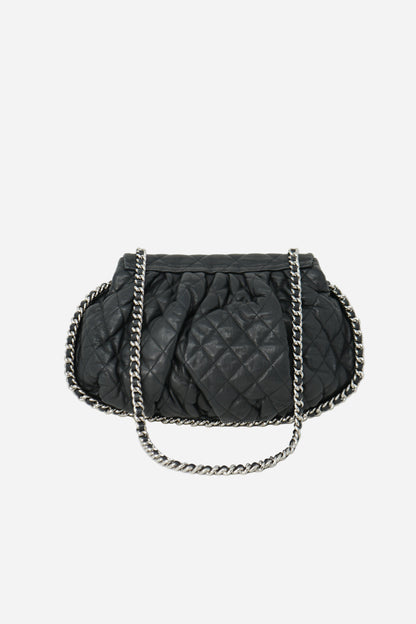 Pre-Owned Chanel Washed Lambskin Quilted Large Chain Around Bag Black