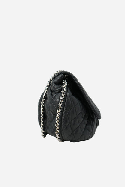 Pre-Owned Chanel Washed Lambskin Quilted Large Chain Around Bag Black