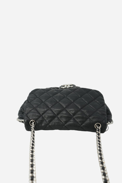 Pre-Owned Chanel Washed Lambskin Quilted Large Chain Around Bag Black