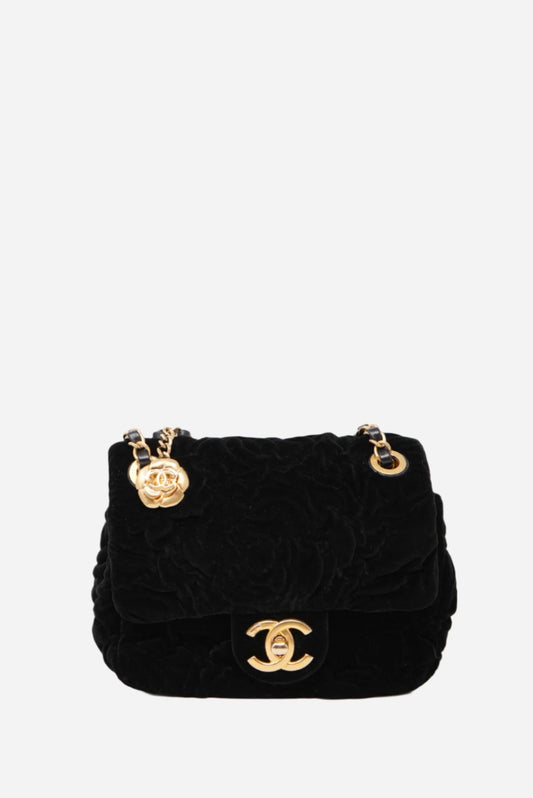 Pre-Owned CHANEL Velvet Camellia Mini Square