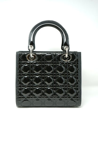 Christian Dior 2014 Black Patent Leather Medium Lady Dior Bag