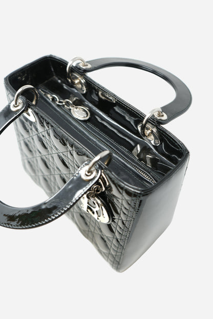 Christian Dior 2014 Black Patent Leather Medium Lady Dior Bag
