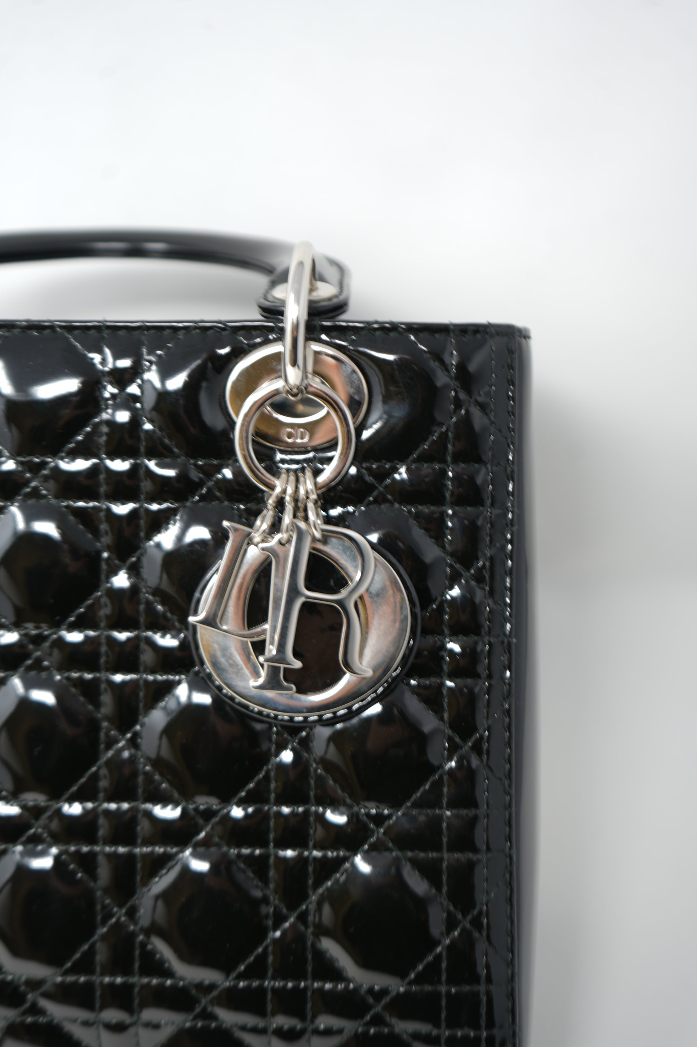 Christian Dior 2014 Black Patent Leather Medium Lady Dior Bag