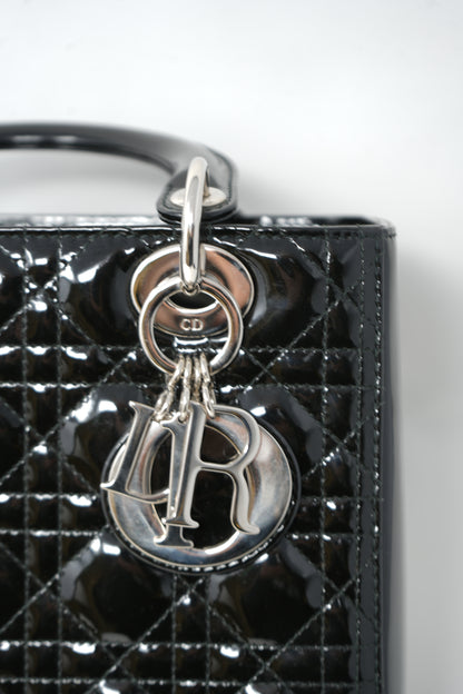 Christian Dior 2014 Black Patent Leather Medium Lady Dior Bag
