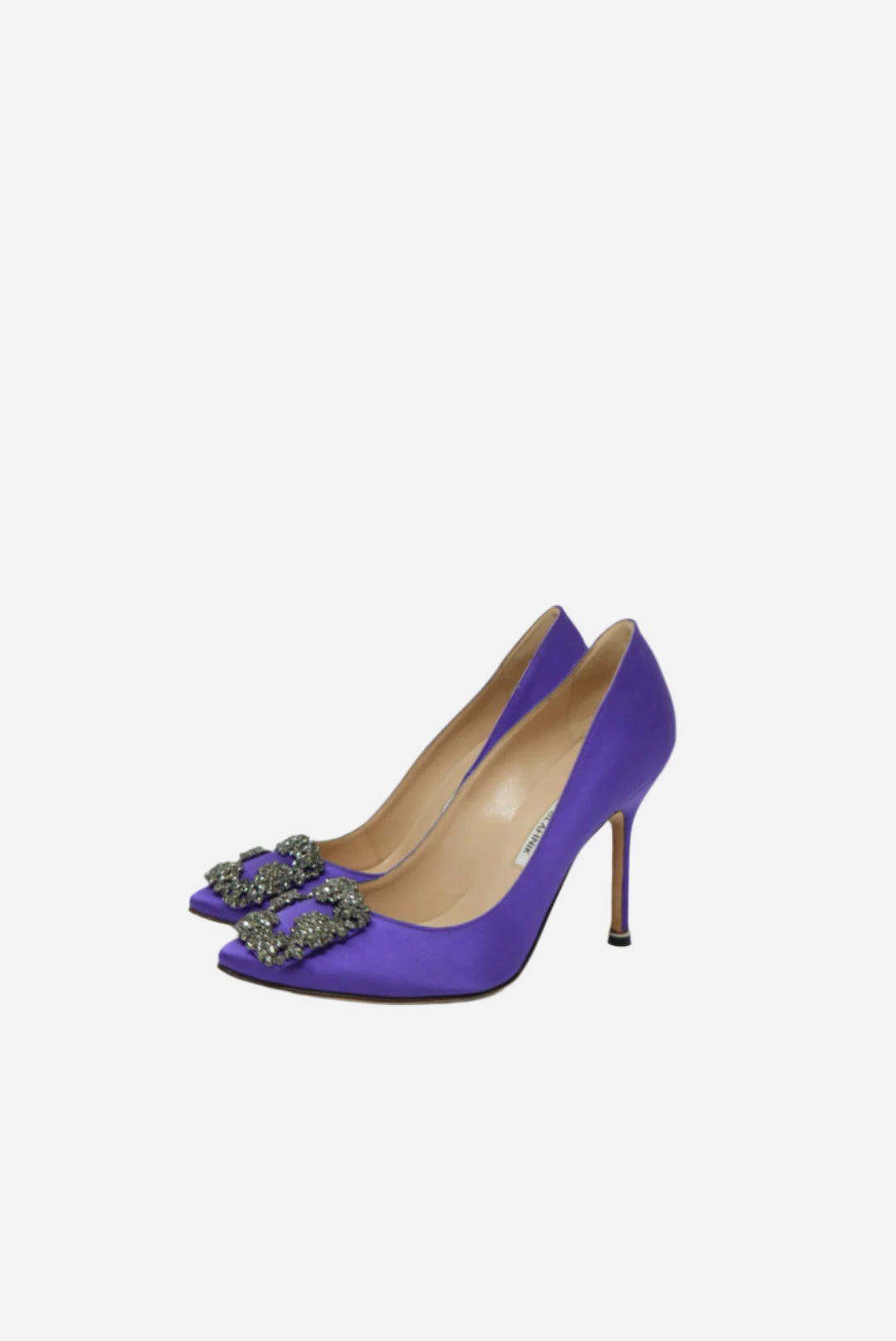 Manolo Blahnik Purple Satin Crystal Heels