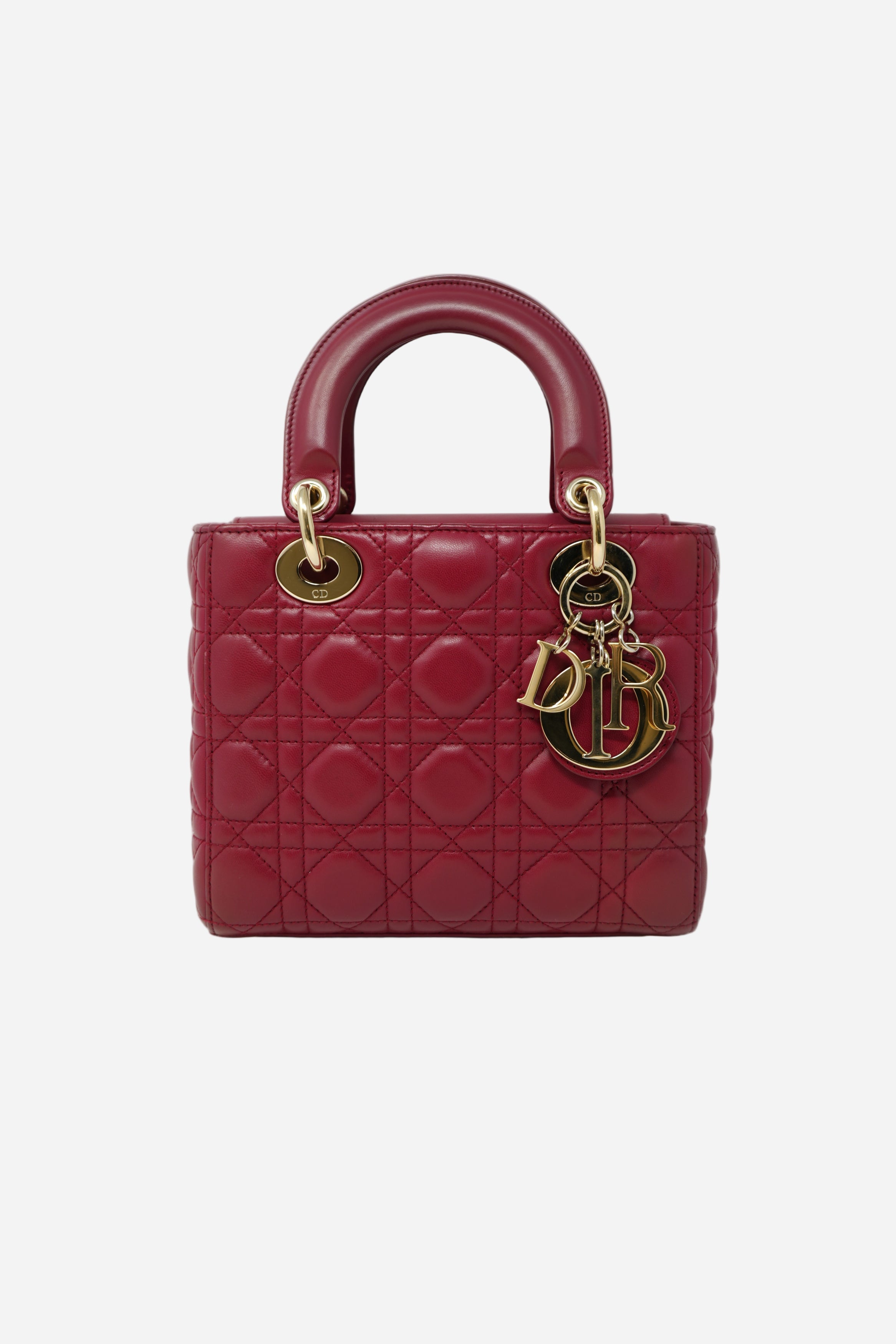 Christian Dior 2017 Red Lambskin Badges Small My Lady Dior Bag