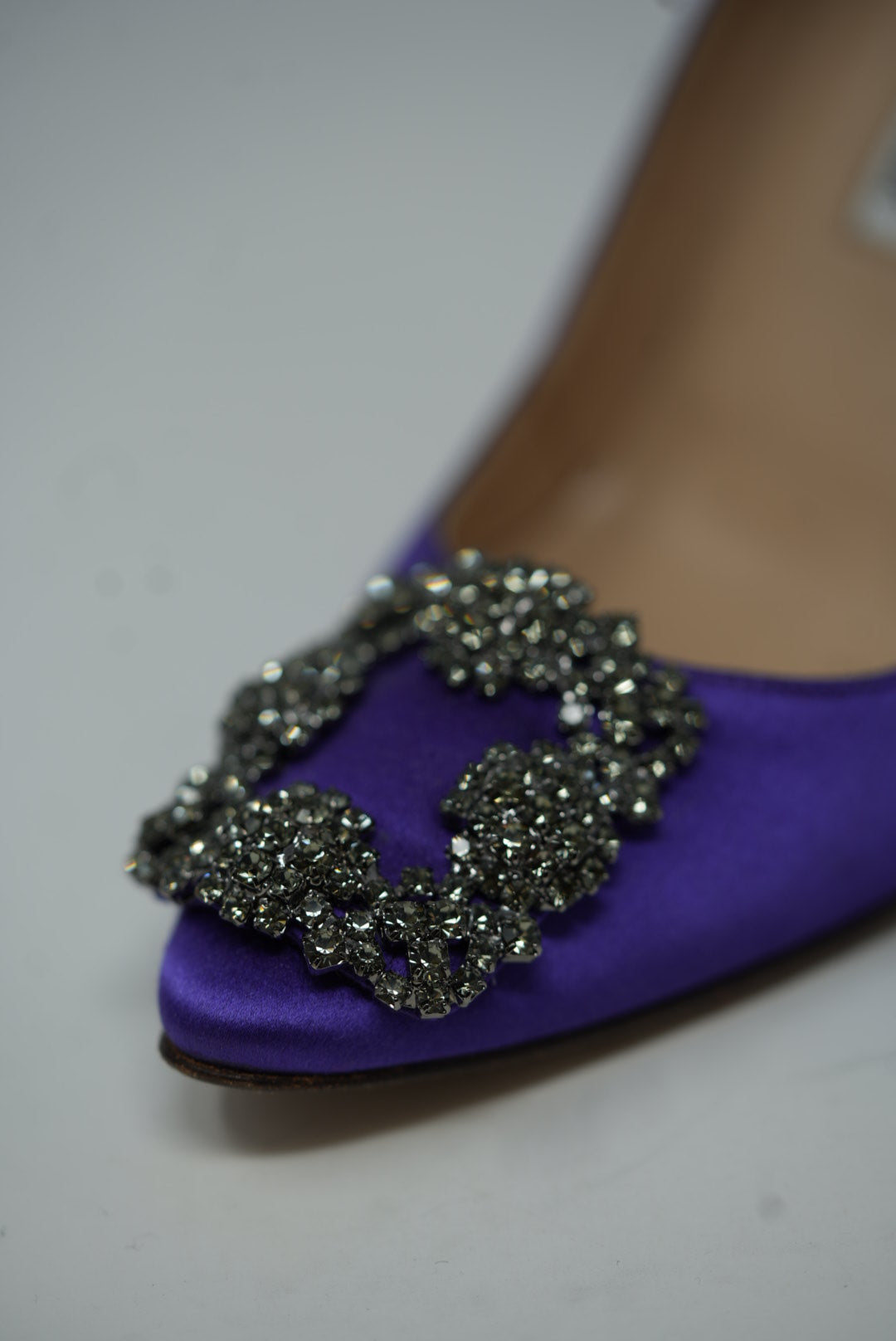 Manolo Blahnik Purple Satin Crystal Heels
