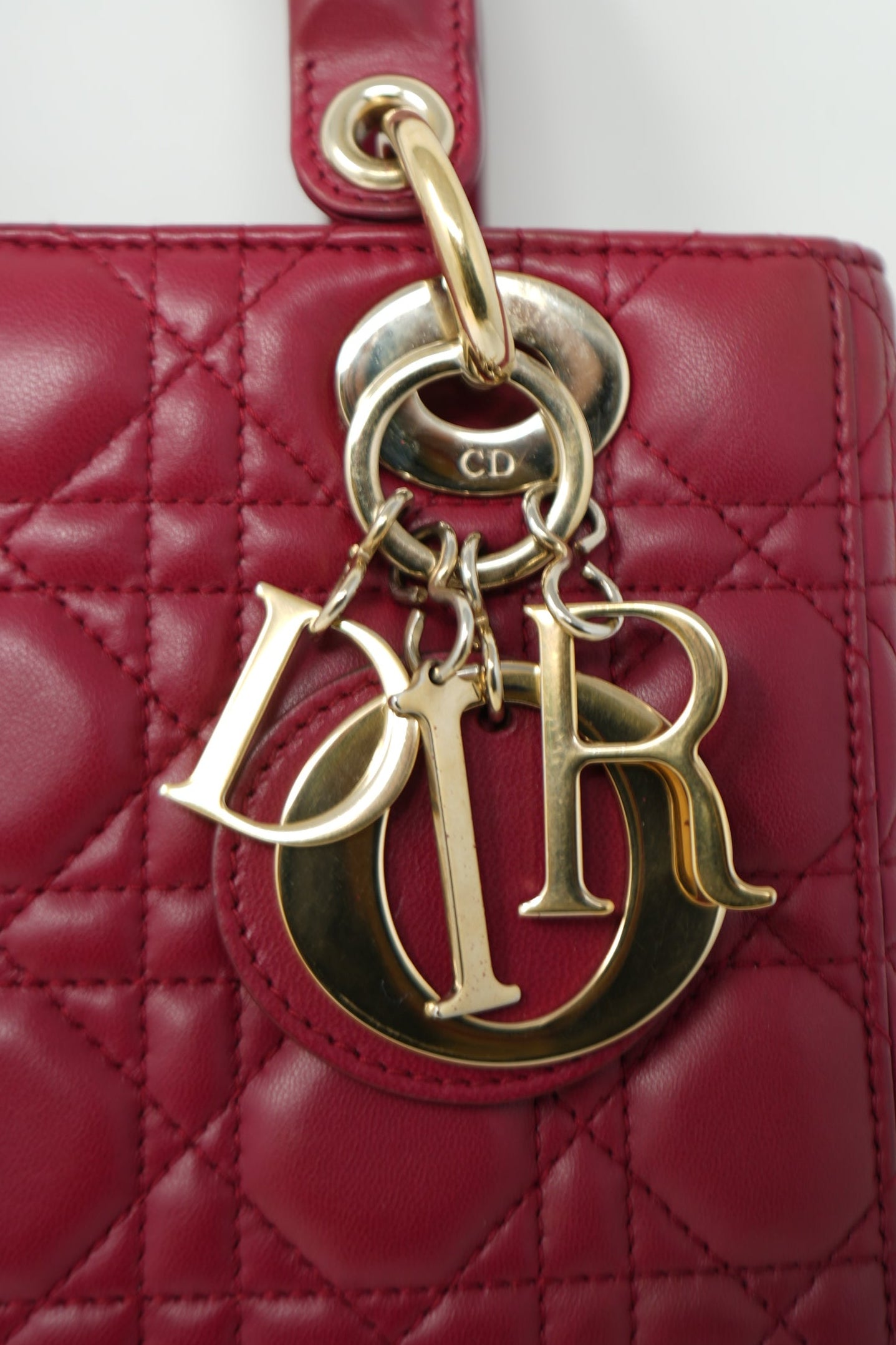 Christian Dior 2017 Red Lambskin Badges Small My Lady Dior Bag