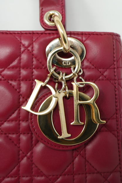 Christian Dior 2017 Red Lambskin Badges Small My Lady Dior Bag