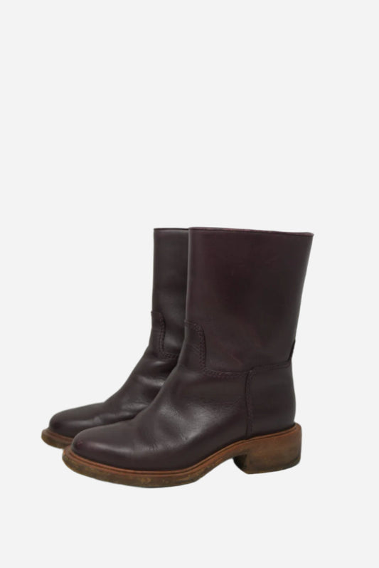 Pre-Owned Chanel Red Leather CC Logo Boots Size 36
