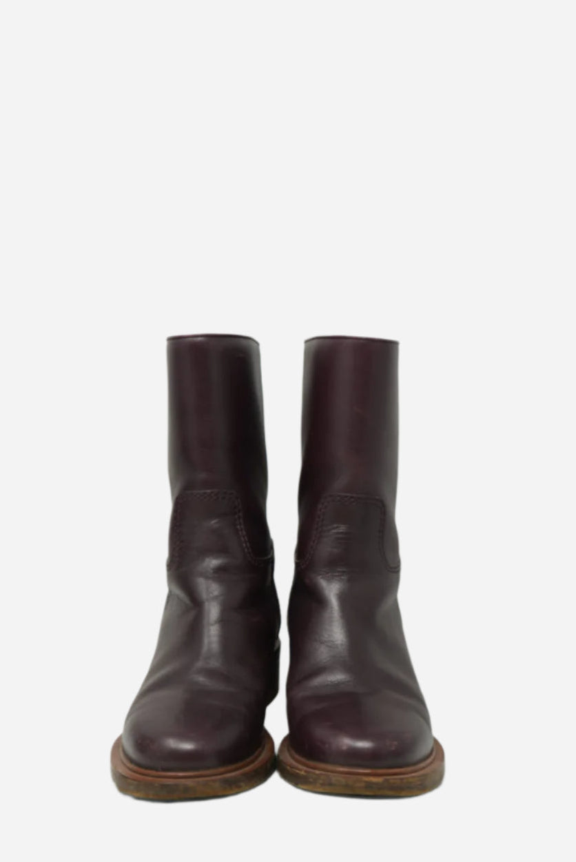 Pre-Owned Chanel Red Leather CC Logo Boots Size 36