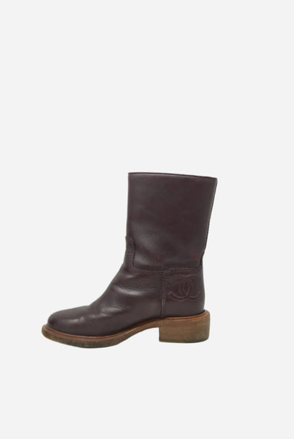 Pre-Owned Chanel Red Leather CC Logo Boots