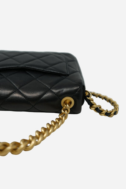 Pre-Owned Chanel Black Lambskin Chunky Chain Mini Flap Bag