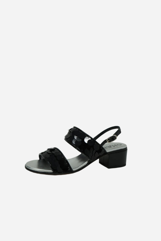Pre-Owned Chanel Black Sequin Slingback Sandals
