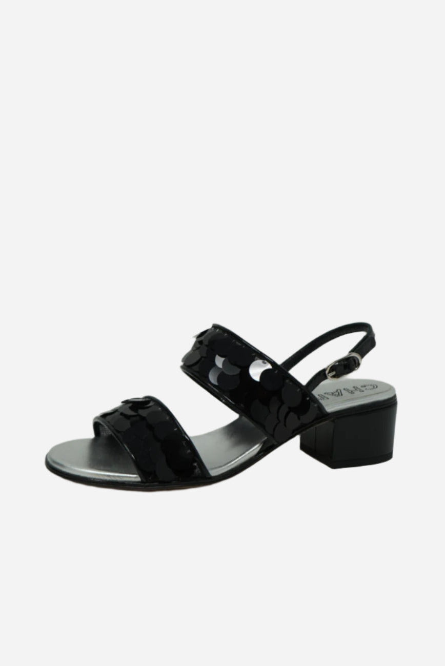 Pre-Owned Chanel Black Sequin Slingback Sandals Size 35.5