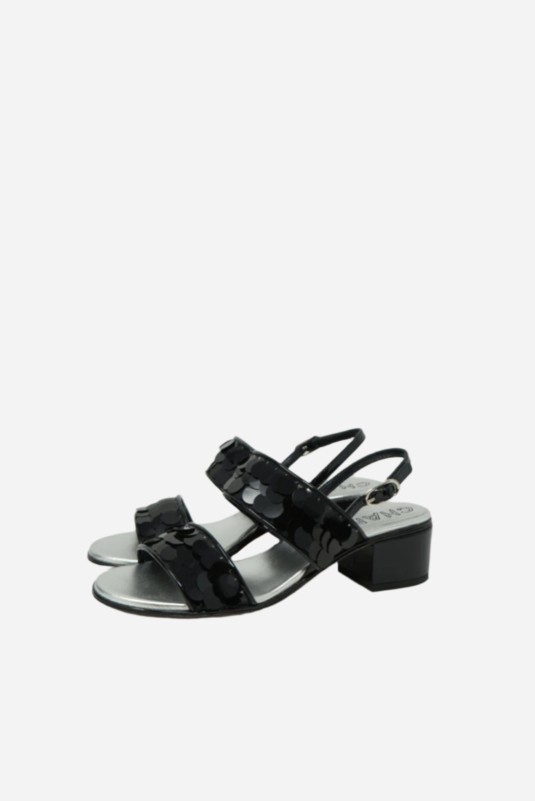 Pre-Owned Chanel Black Sequin Slingback Sandals