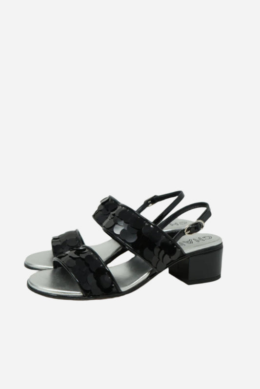 Pre-Owned Chanel Black Sequin Slingback Sandals Size 35.5