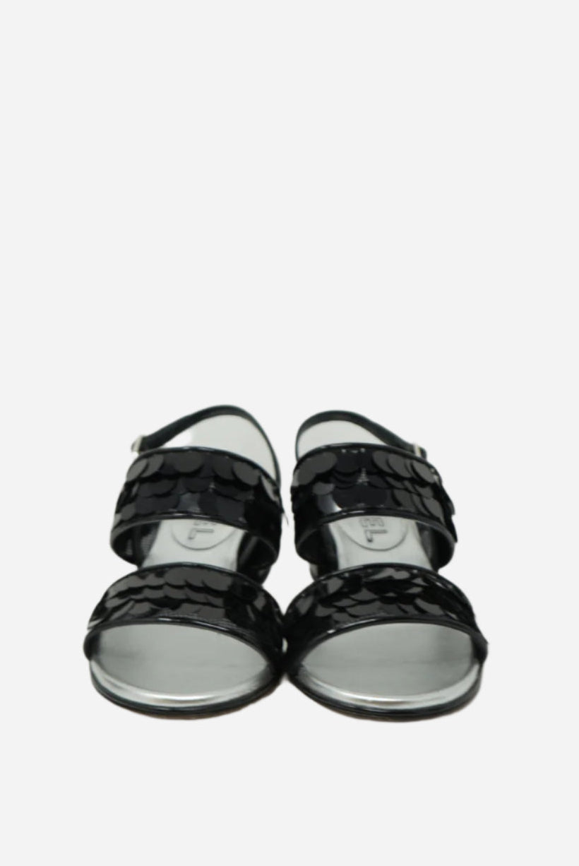 Pre-Owned Chanel Black Sequin Slingback Sandals Size 35.5