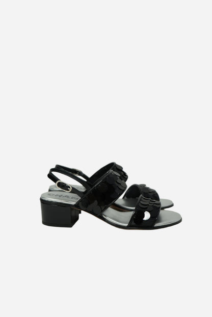 Pre-Owned Chanel Black Sequin Slingback Sandals