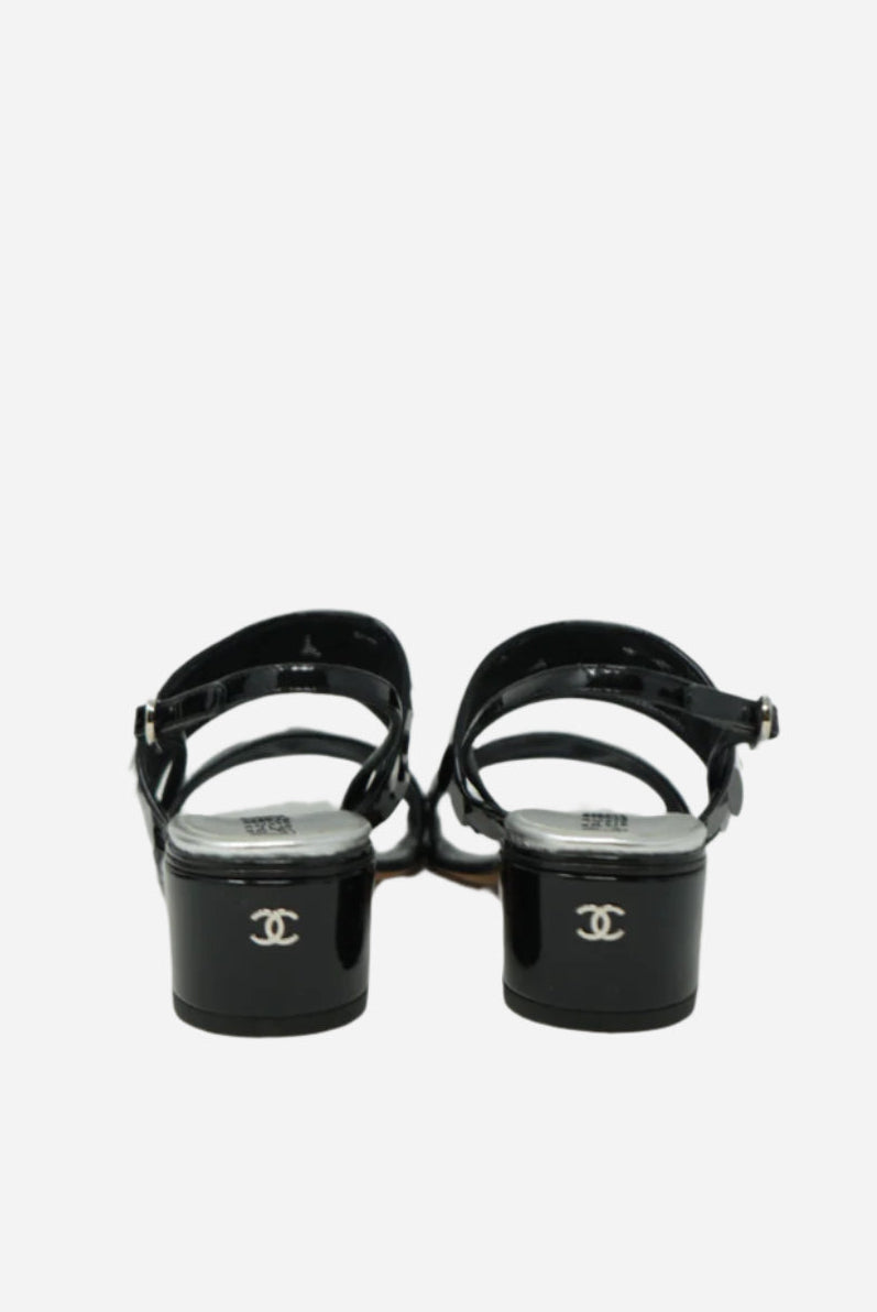 Pre-Owned Chanel Black Sequin Slingback Sandals Size 35.5