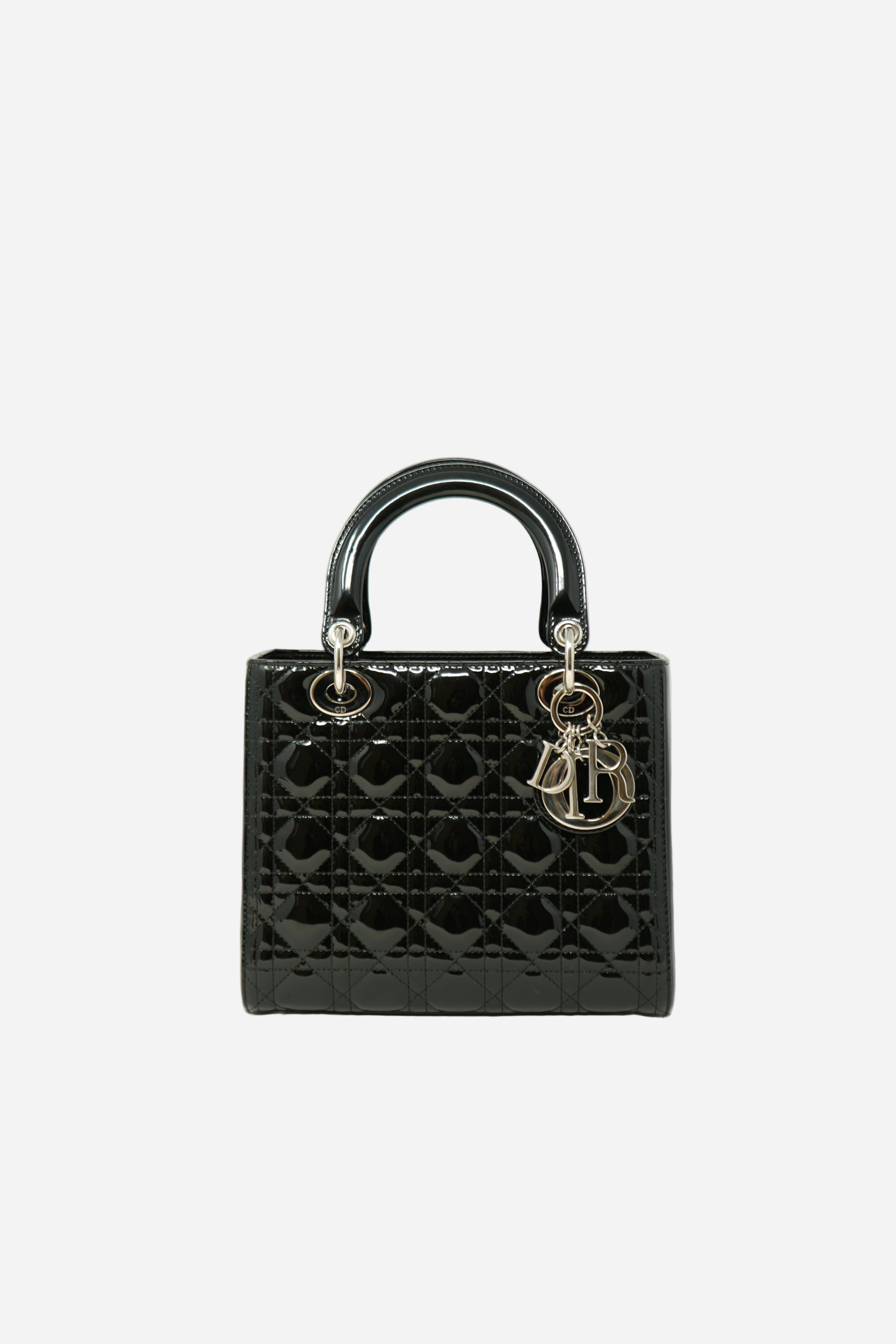 Christian Dior 2014 Black Patent Leather Medium Lady Dior Bag