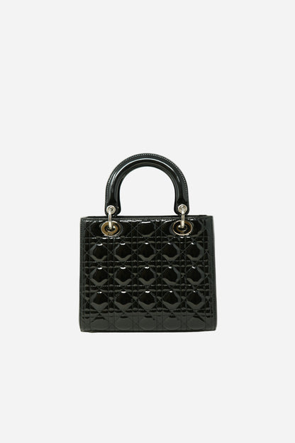 Christian Dior 2014 Black Patent Leather Medium Lady Dior Bag