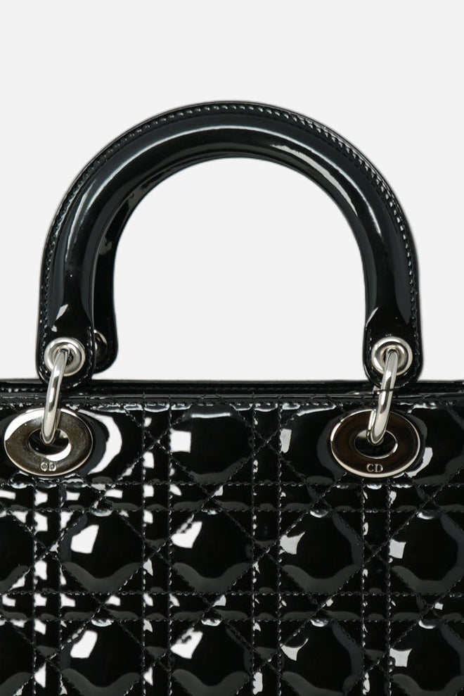 Christian Dior 2014 Black Patent Leather Medium Lady Dior Bag