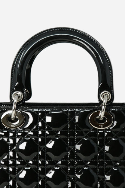 Christian Dior 2014 Black Patent Leather Medium Lady Dior Bag