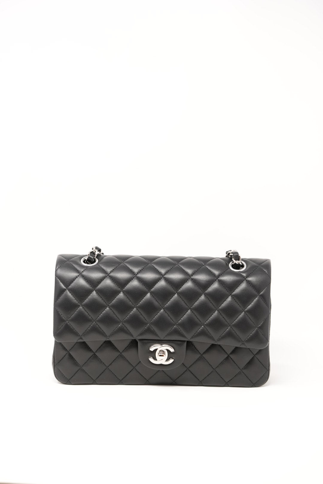 Pre-Owned Chanel Medium Classic Double Flap Black Lambskin（retail $13,975.00)