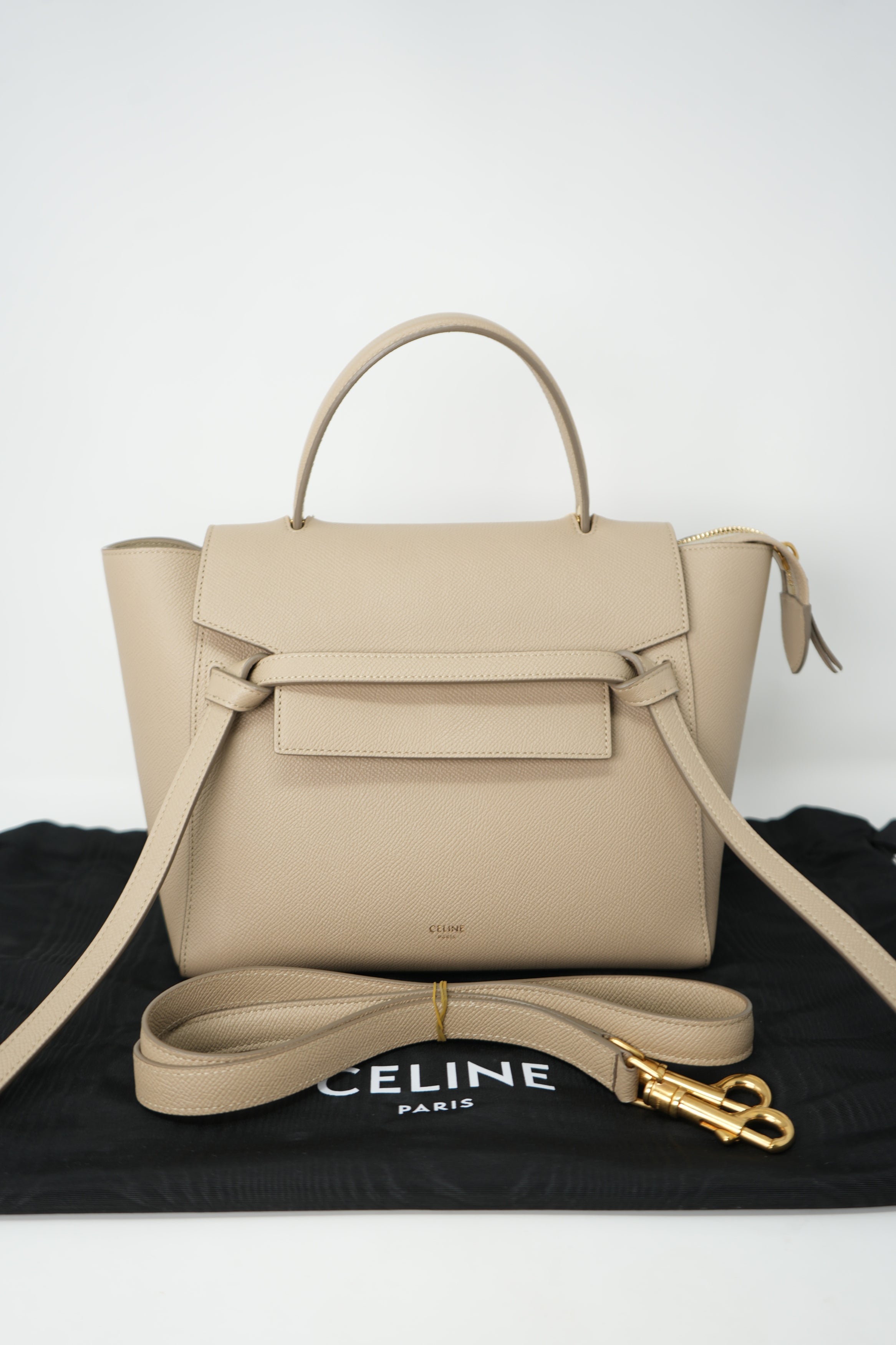 Celine 2019 Light Taupe Grained Calfskin Micro Belt Bag