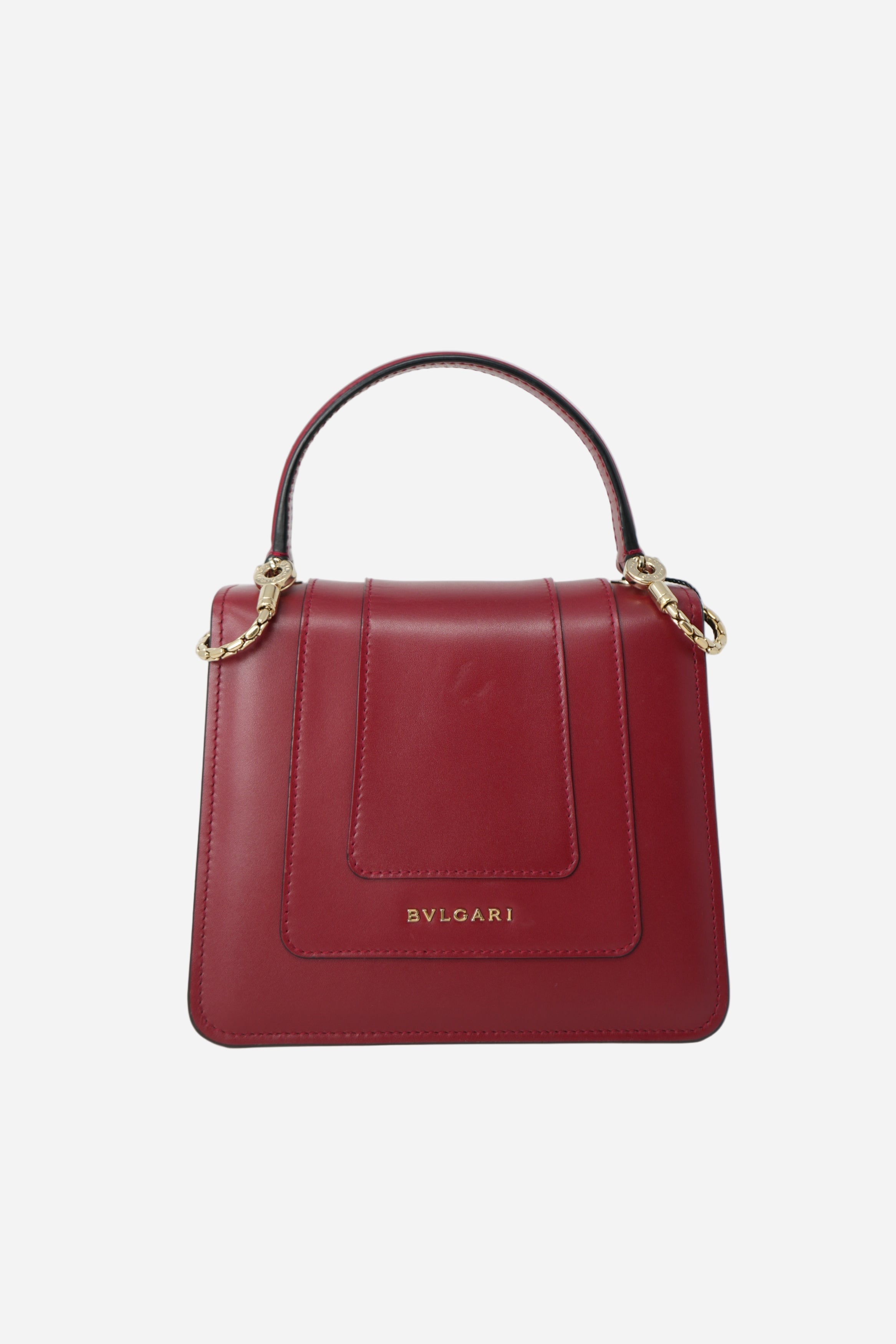 Bvlgari Red Calfskin Serpenti Forever Top Handle Bag With Strap