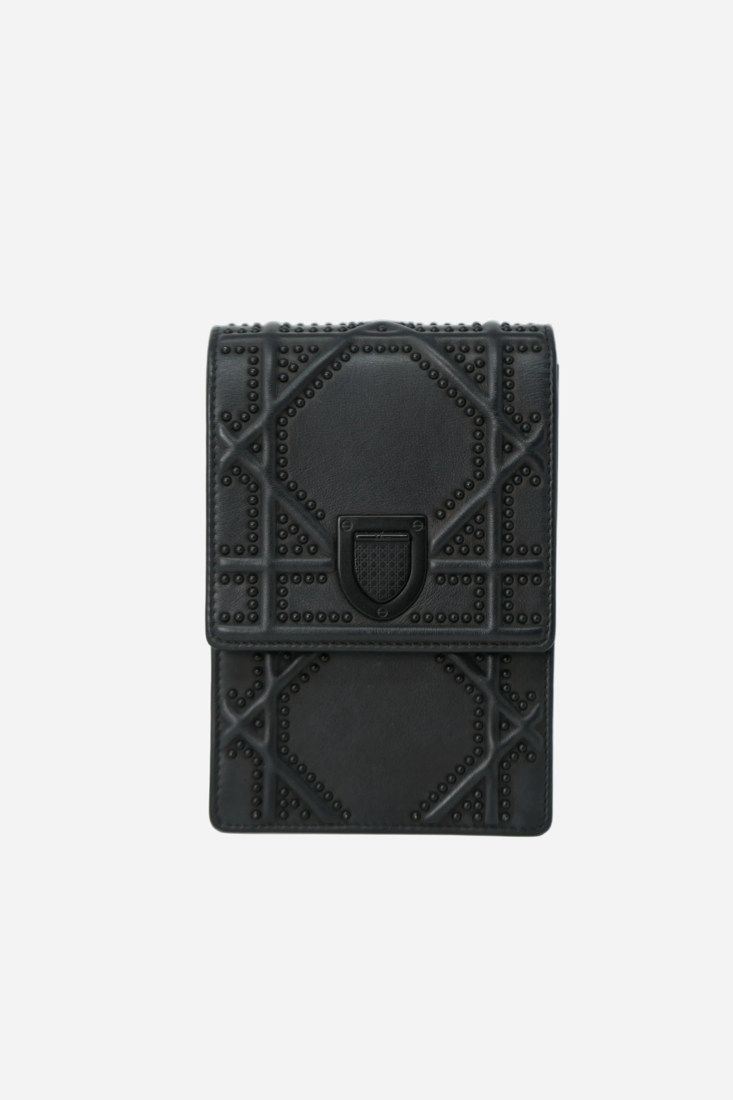 Christian Dior 2018 Black Matte Calfskin Studded Vertical Diorama Crossbody Bag
