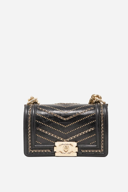 Pre-Owned CHANEL Crumpled Calfskin Small Boy Black