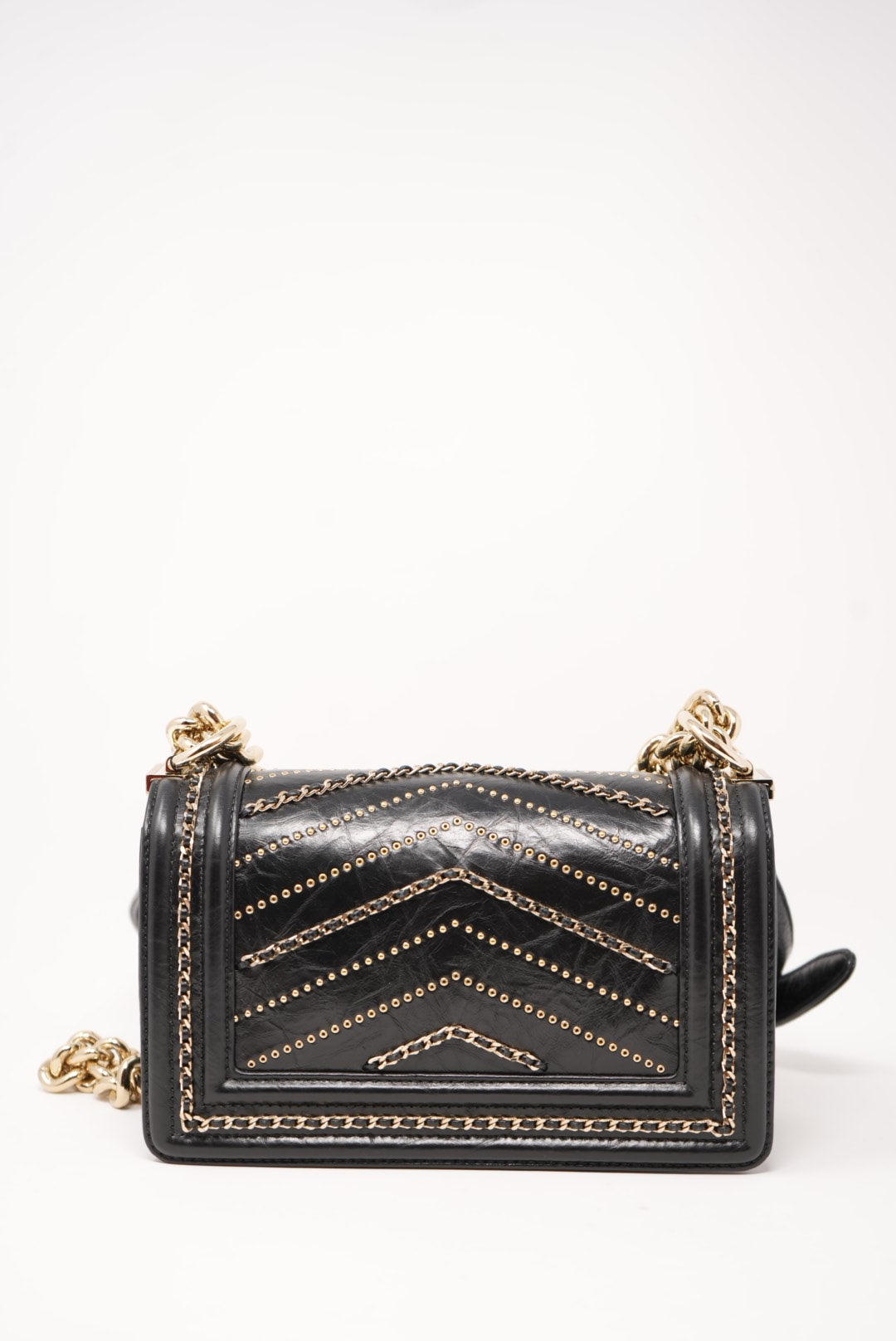 Pre-Owned CHANEL Crumpled Calfskin Small Boy Black