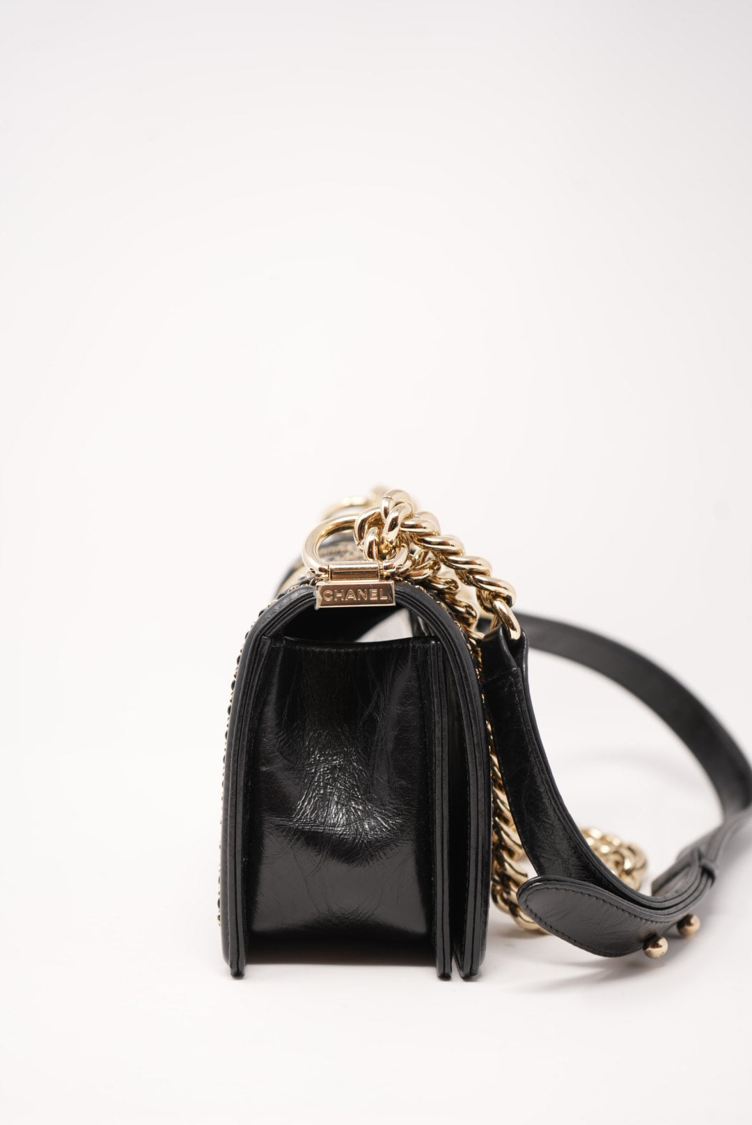 Pre-Owned CHANEL Crumpled Calfskin Small Boy Black