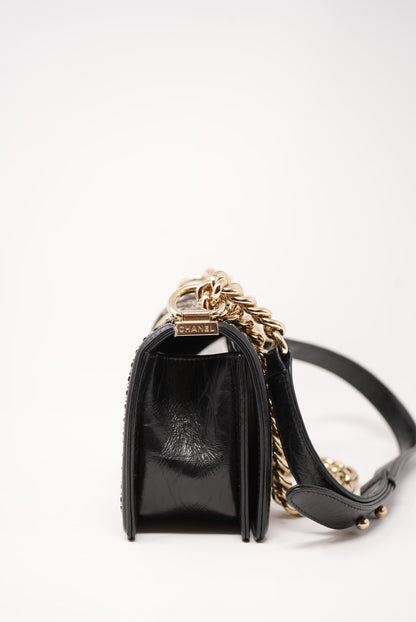 Pre-Owned CHANEL Crumpled Calfskin Small Boy Black