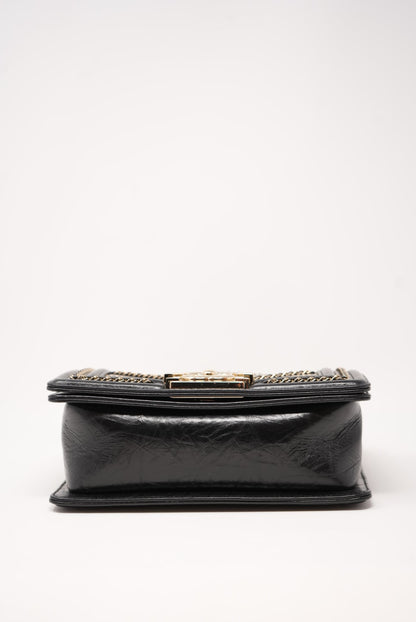 Pre-Owned CHANEL Crumpled Calfskin Small Boy Black