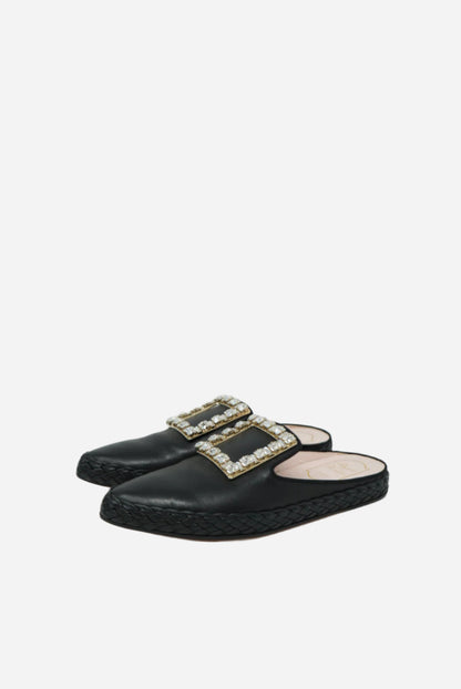 Roger Vivier Black Patent Buckle Mules