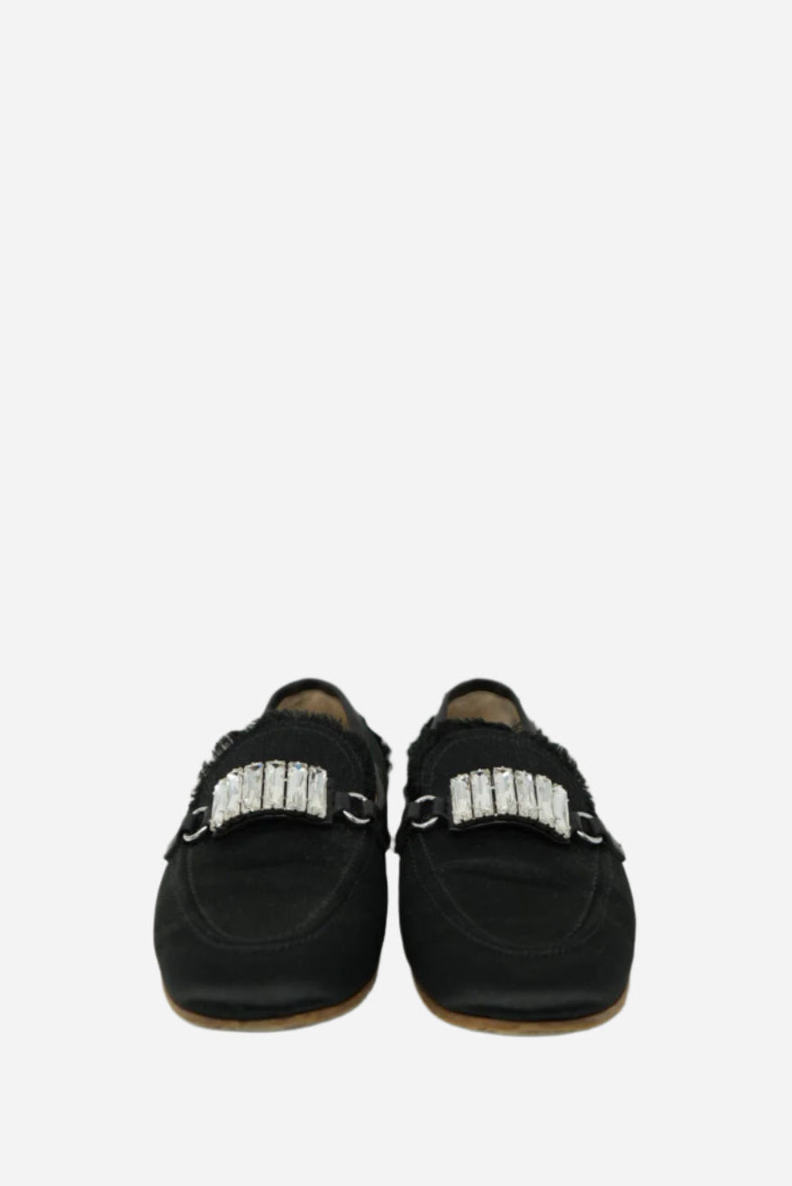 Giuseppe Zanotti Black Satin Crystal Loafer Size 35