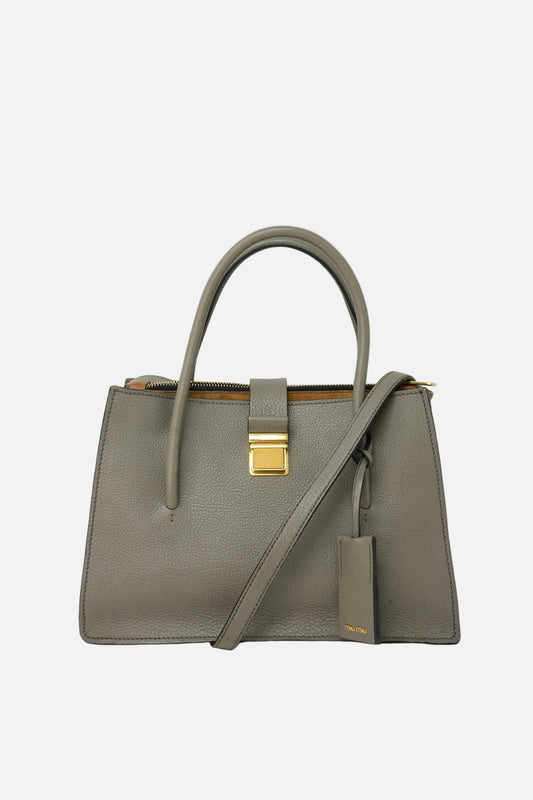 Miu Miu Grey Leather Madras Top Handle Bag
